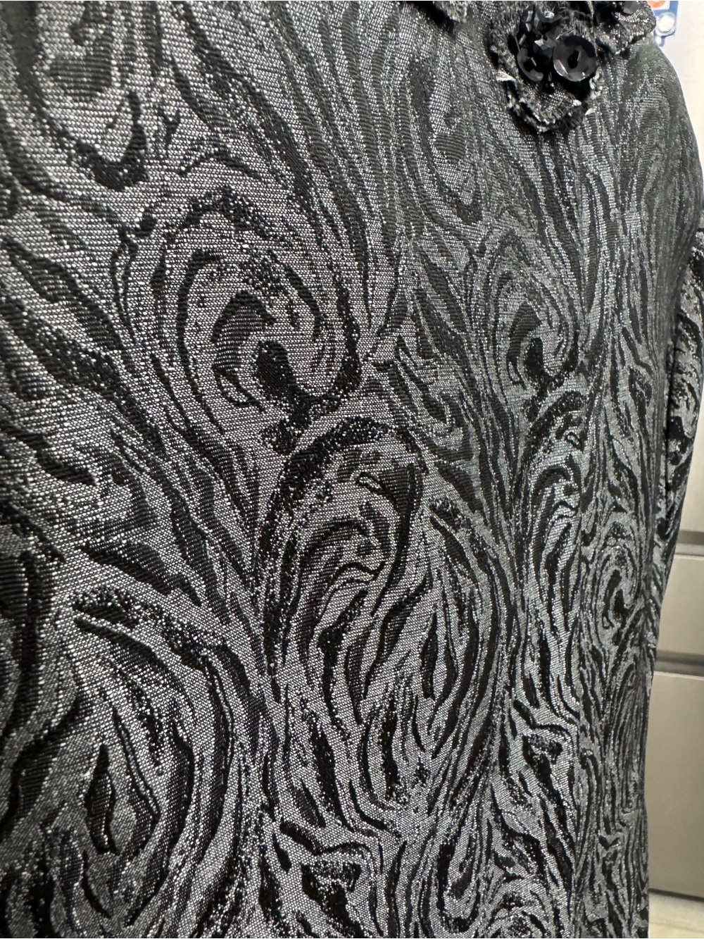 𝙏𝙖𝙝𝙖𝙧𝙞 𝘼𝙧𝙩𝙝𝙪𝙧 𝙎. 𝙇𝙚𝙫𝙞𝙣𝙚 𝙇𝙐𝙓𝙀 Jacket 18W Metallic Gray Jacquard Beaded Evening - Picture 11 of 13